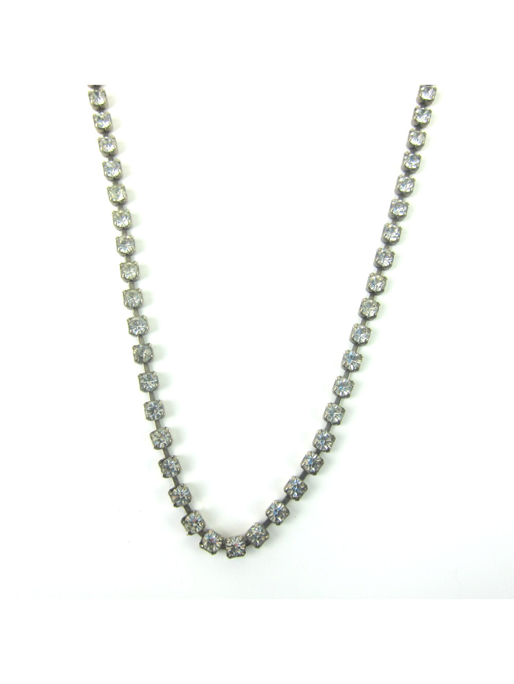 Vintage Clear Rhinestone Necklace 36" Long Single Strand Silver tone Jewelry